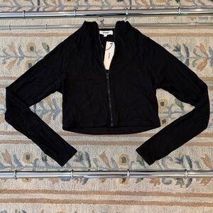 Joah Brown Black Cropped Zip-Up ribbed jacket